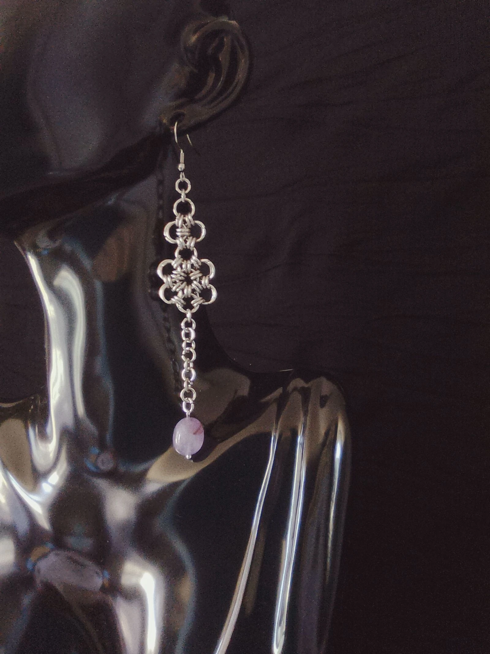 Boucles d'oreilles chainmail japonais et pierres naturelles 